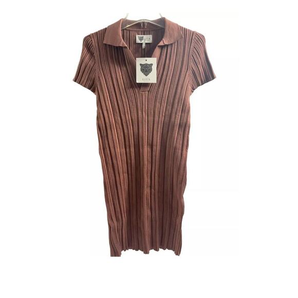 Lita by Ciara Women’s Cinnamon Ribbed Cotton Blend Polo Mini Dress Stretch XS - Picture 2 of 5